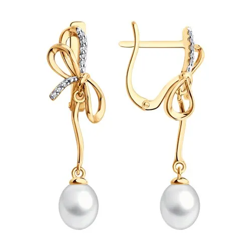 Cercei Suspendați din aur roșu cu Cubic Zirconia Incolor, Perla Albă