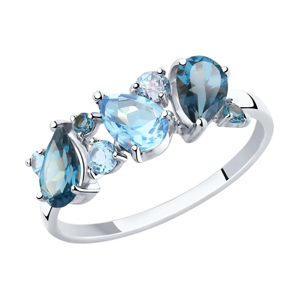 Inel din aur alb cu Cubic Zirconia Albastru Safir, Topaz London și Topaz Swiss