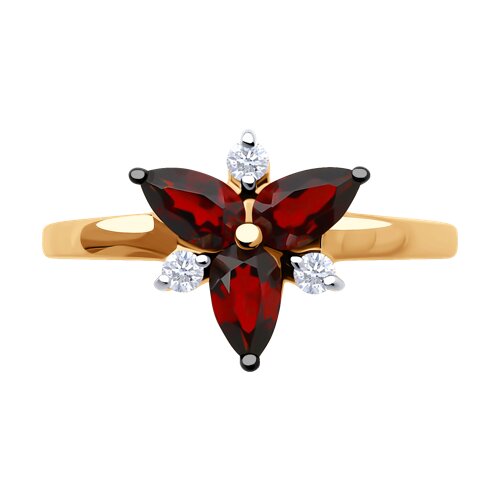 Inel din aur roșu cu pietre Cubic Zirconia Incolor, Granat