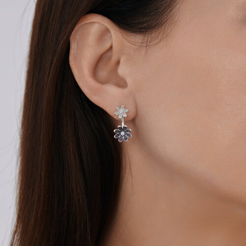 Cercei Pusete din aur alb cu pietre Diamant, Safir