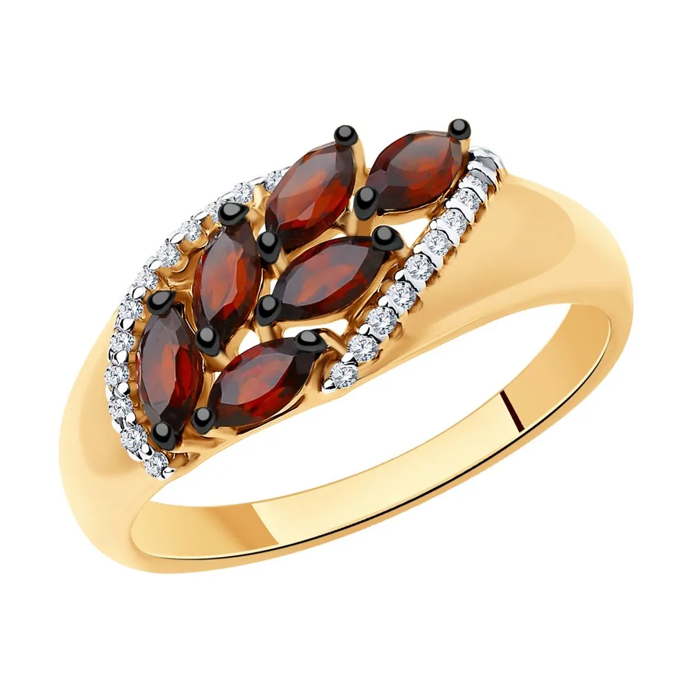Inel din aur roșu cu Cubic Zirconia Incolor, Granat