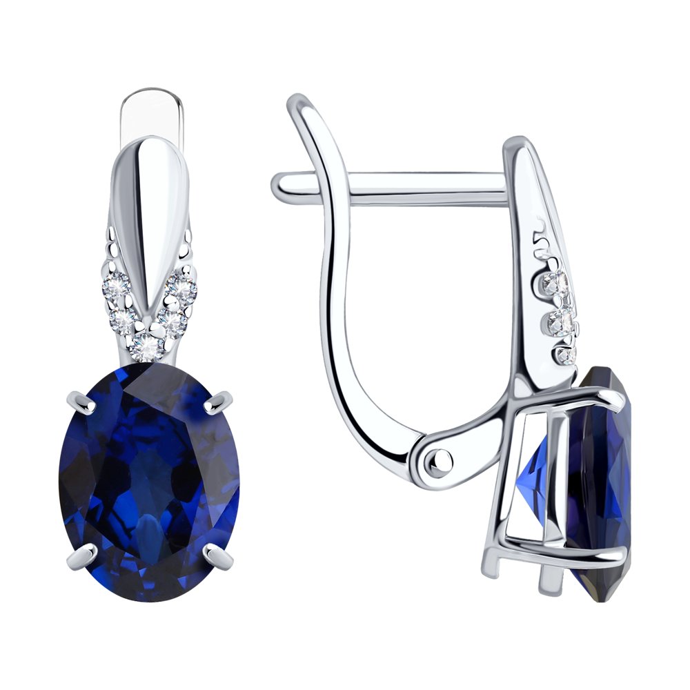 Серьги из серебра с камнями Фианит, Корунд