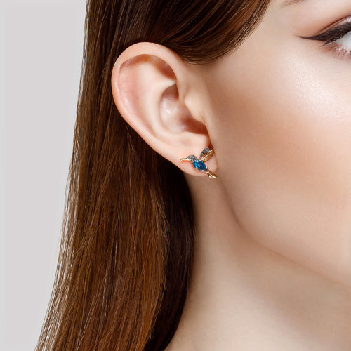 Cercei Pusete din aur roșu cu pietre Cubic Zirconia Albastru Safir, Topaz Swiss