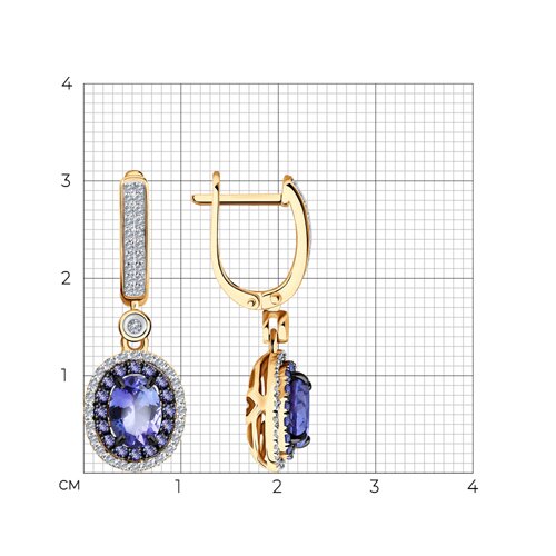 Cercei Suspendați din aur roșu cu pietre Diamant, Tanzanit