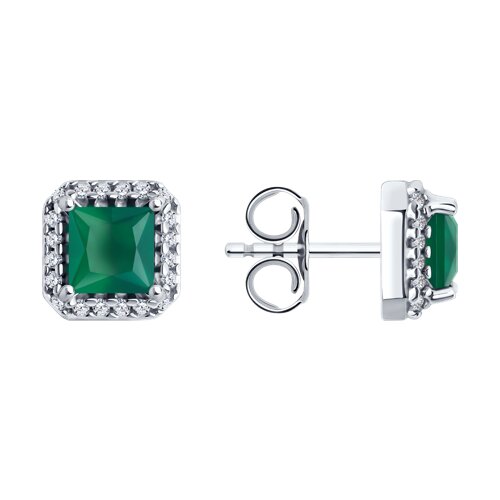Cercei Pusete din argint  cu pietre Cubic Zirconia Incolor, Agat verde