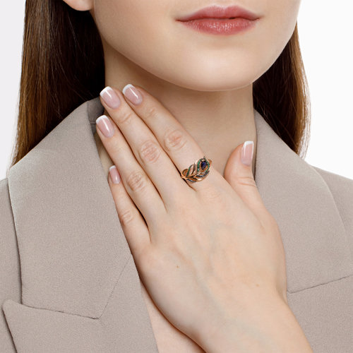 Inel din aur roșu cu pietre Cubic Zirconia Verde, Cubic Zirconia Albastru Safir