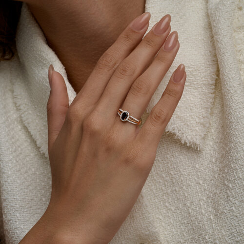 Кольцо из красного золота с камнями Фианит, Гранат