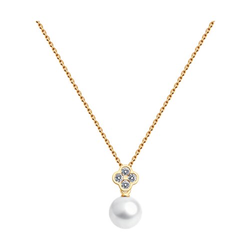 Colier din aur roșu cu pietre Cubic Zirconia Incolor, Perla Albă