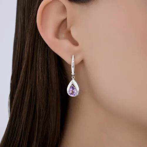 Cercei Suspendați din argint cu Cubic Zirconia Incolor, Ametist