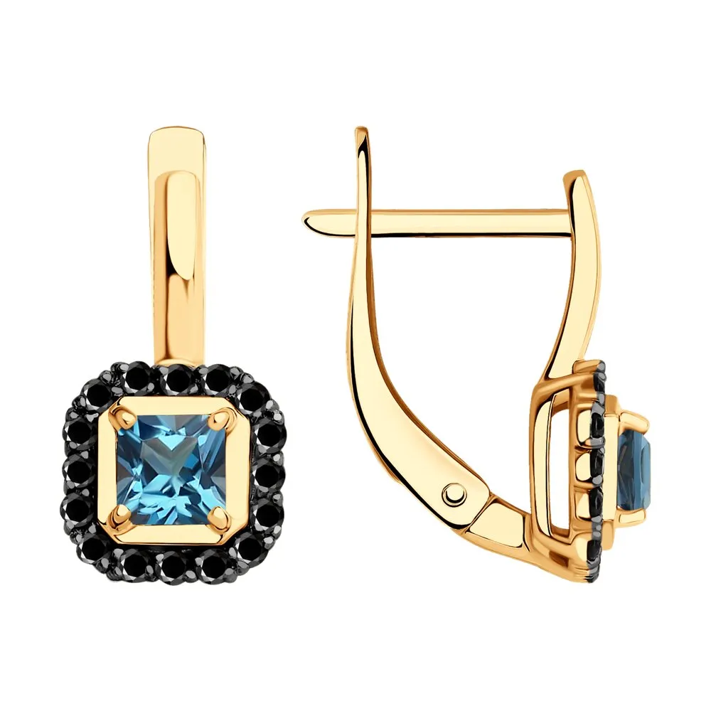 Cercei din aur roșu cu Cubic Zirconia Negru, Topaz London