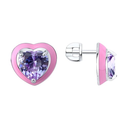 Cercei Pusete din argint  cu pietre Cubic Zirconia Liliachiu, Emailare