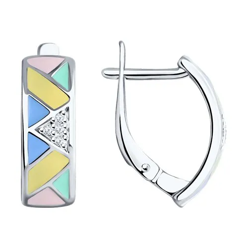 Cercei din argint cu Cubic Zirconia Incolor, Emailare