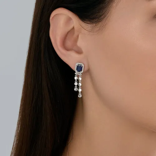 Cercei Pusete din aur alb cu Diamant, Safir