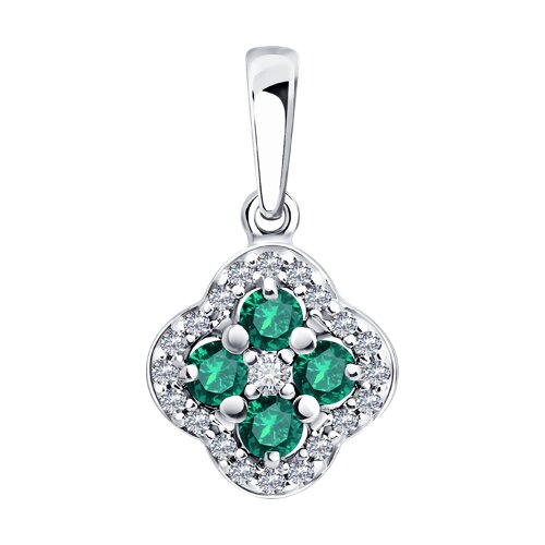 Подвеска из серебра с камнями Фианит, Изумруд