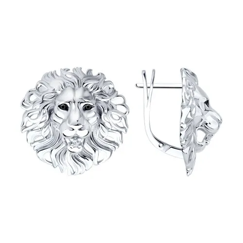 Серьги из серебра с камнями Фианит, Фианит Чёрный