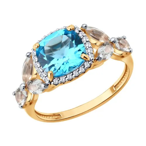 Inel din aur roșu cu Diamant, Cristal de munte și Topaz Swiss