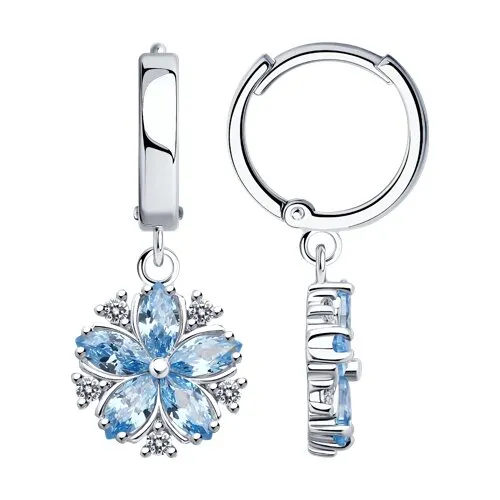 Cercei Creole din argint cu Cubic Zirconia Incolor, Cubic Zirconia Albastru