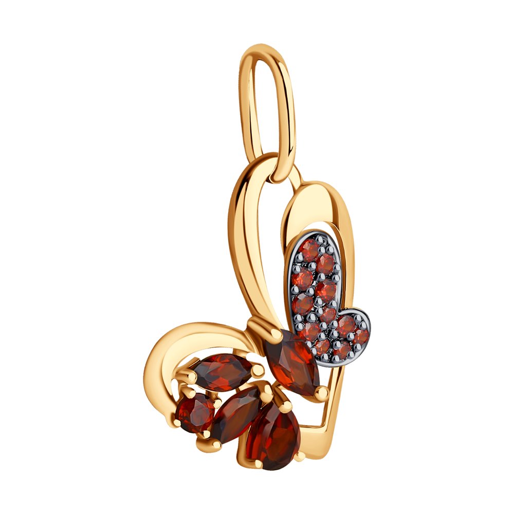 Pandativ love din aur roșu cu pietre Cubic zirconia, Granat