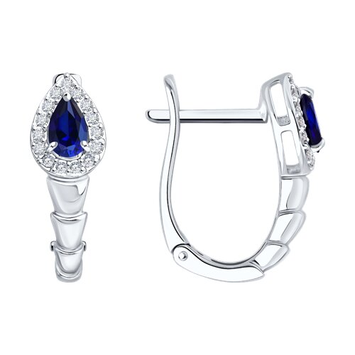 Cercei Pusete din aur alb cu pietre Diamant, Safir