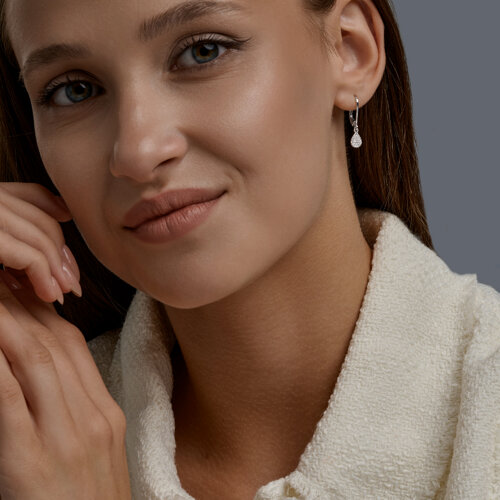 Cercei Creole din aur alb cu pietre Diamant