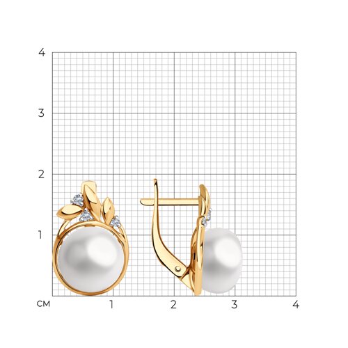 Cercei din aur roșu cu pietre Cubic Zirconia Incolor, Perla Albă