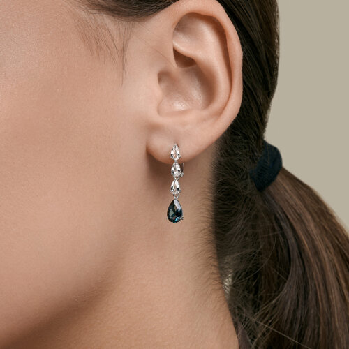 Cercei Suspendați din aur alb cu pietre Cristal de munte, Topaz London