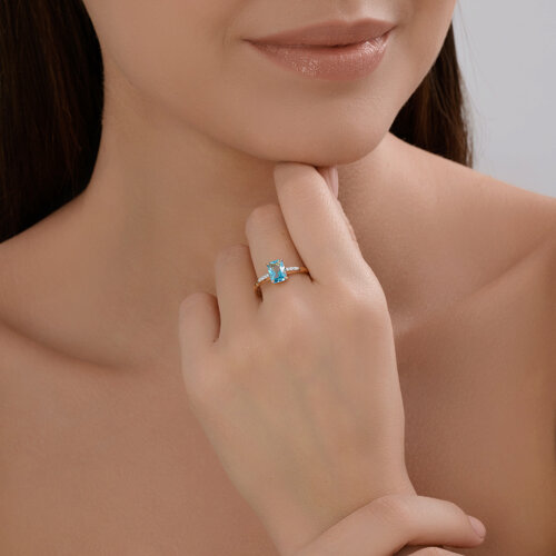 Inel din aur roșu cu pietre Cubic Zirconia Incolor, Topaz Swiss