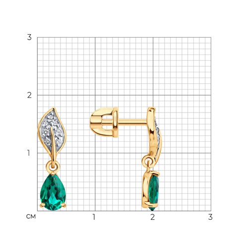 Серьги Пусеты из красного золота с камнями Бриллиант, Изумруд гидротермальный