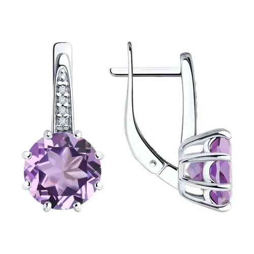 Серьги из серебра с камнями Фианит, Аметист
