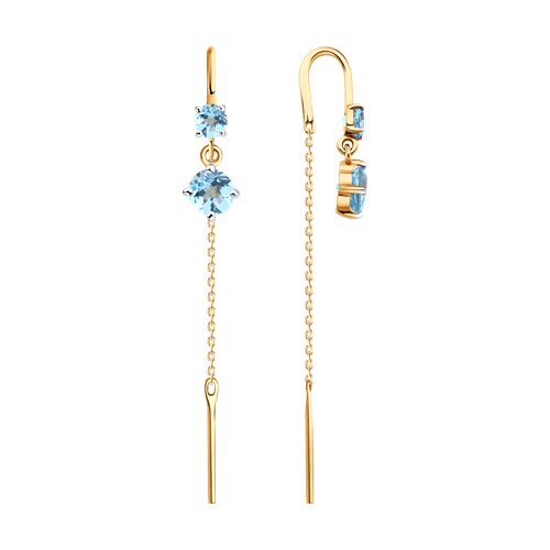 Cercei Lanț din aur roșu cu pietre Topaz albastru