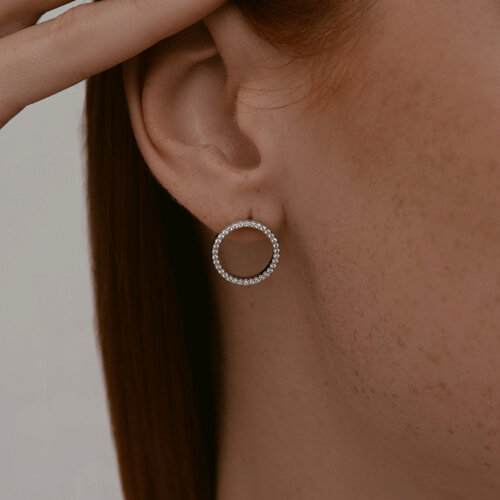 Серьги Пусеты из серебра с камнями Фианит