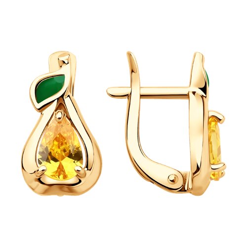 Cercei din aur roșu cu pietre Emailare, Cubic Zirconia Galben