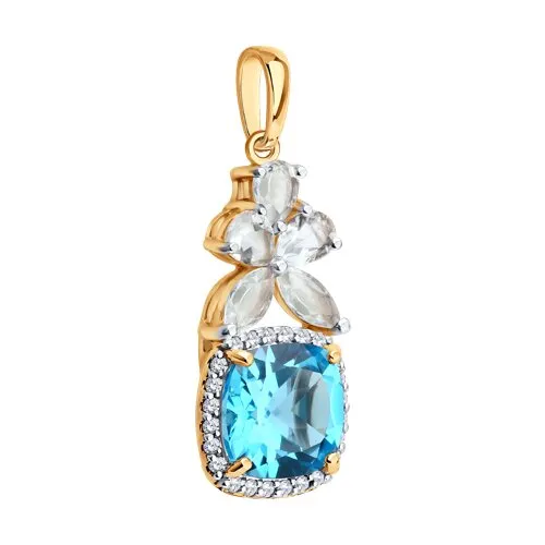Pandantiv din aur roșu cu Diamant, Cristal de munte și Topaz Swiss