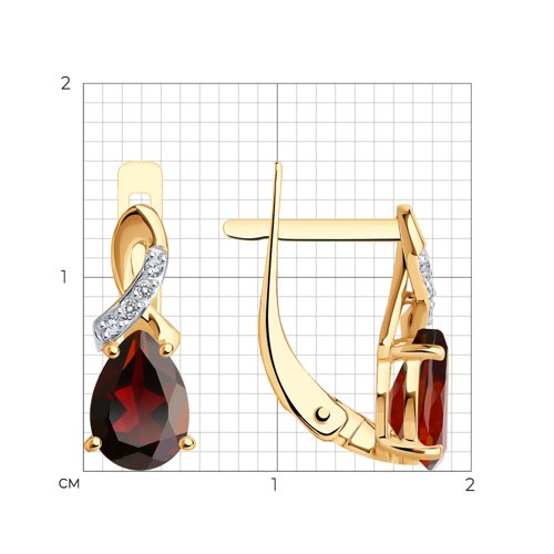 Cercei din aur roșu cu pietre Cubic Zirconia Incolor, Granat