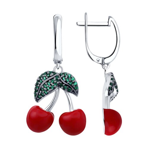 Cercei Suspendați din argint  cu pietre Cubic Zirconia Verde, Emailare