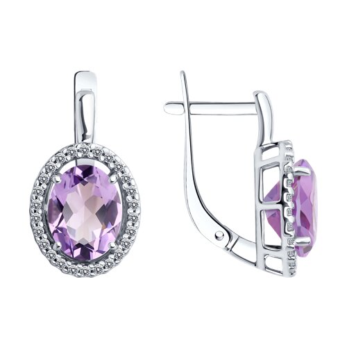 Серьги из серебра с камнями Фианит, Аметист