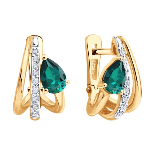 Cercei din aur roșu cu pietre Diamant, Smarald