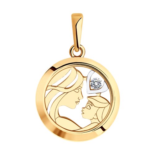 Pandativ mama și copil din aur roșu cu pietre Swarovski, Sticla
