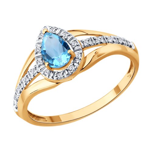 Inel din aur roșu cu pietre Diamant, Topaz Swiss