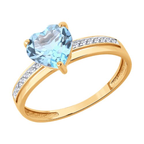 Inel din aur roșu cu pietre Diamant, Topaz albastru