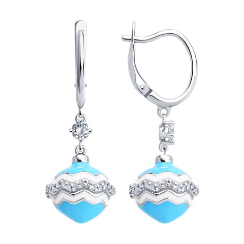 Cercei Suspendați din argint  cu pietre Cubic Zirconia Incolor, Emailare