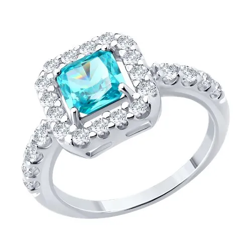 Inel din argint cu Cubic Zirconia Incolor, Cubic Zirconia Albastru