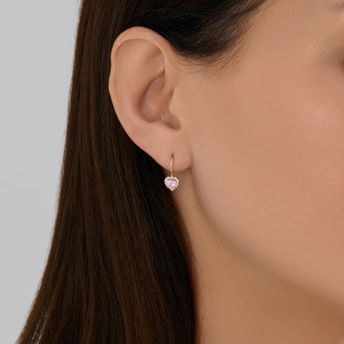 Детские серьги из красного золота с камнями Фианит, Фианит Розовый