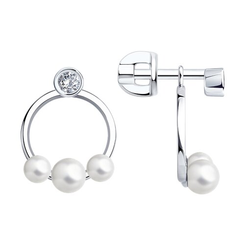 Cercei Pusete din argint  cu pietre Cubic Zirconia Incolor, Perla Imit.
