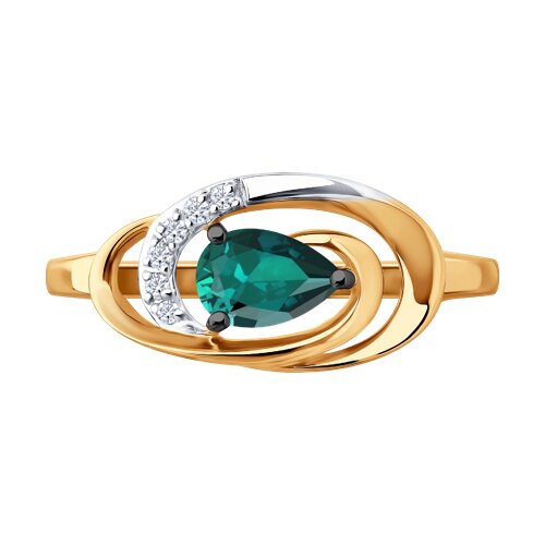 Inel din aur roșu cu pietre Diamant, Smarald Hidrotermal