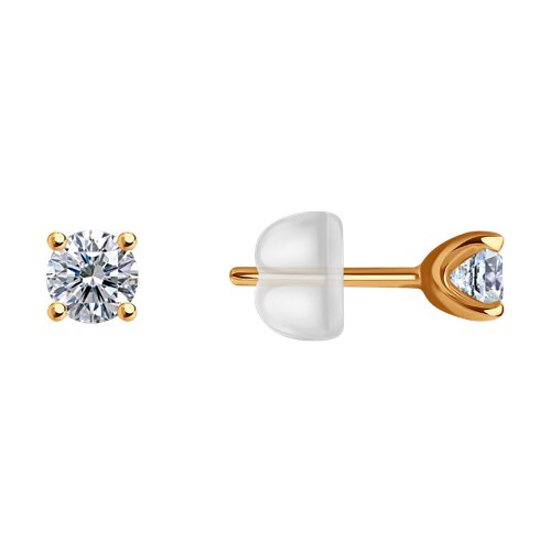 Cercei Pusete din aur roșu cu pietre Cubic Zirconia Incolor, Silicon