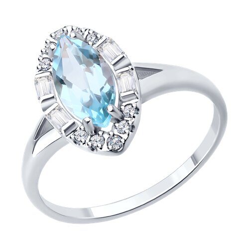 Inel din aur alb cu pietre Cubic Zirconia Incolor, Topaz albastru