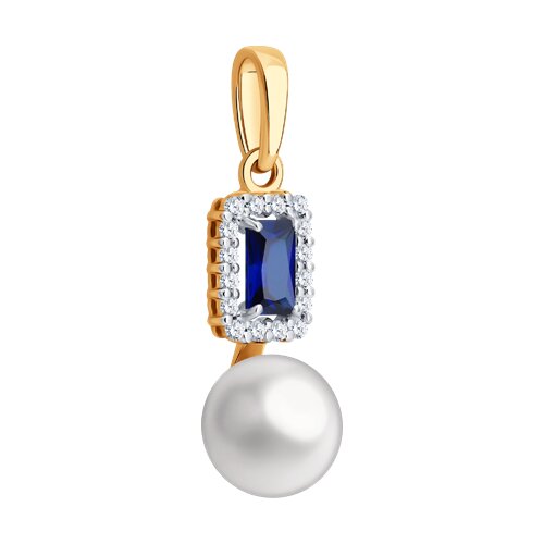 Pandantiv din aur roșu cu pietre Diamant, Perla Albă și Corindon