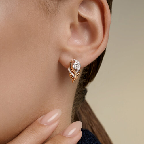 Cercei din aur roșu cu pietre Cubic Zirconia Incolor