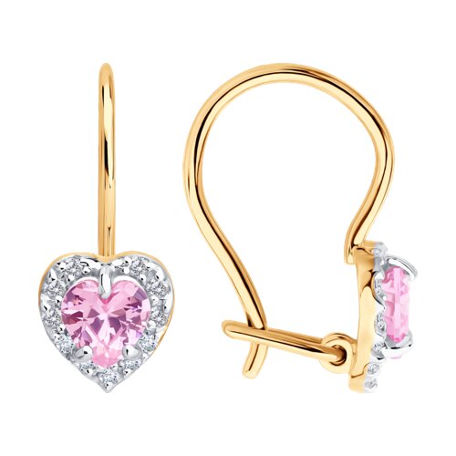Детские серьги из красного золота с камнями Фианит, Фианит Розовый